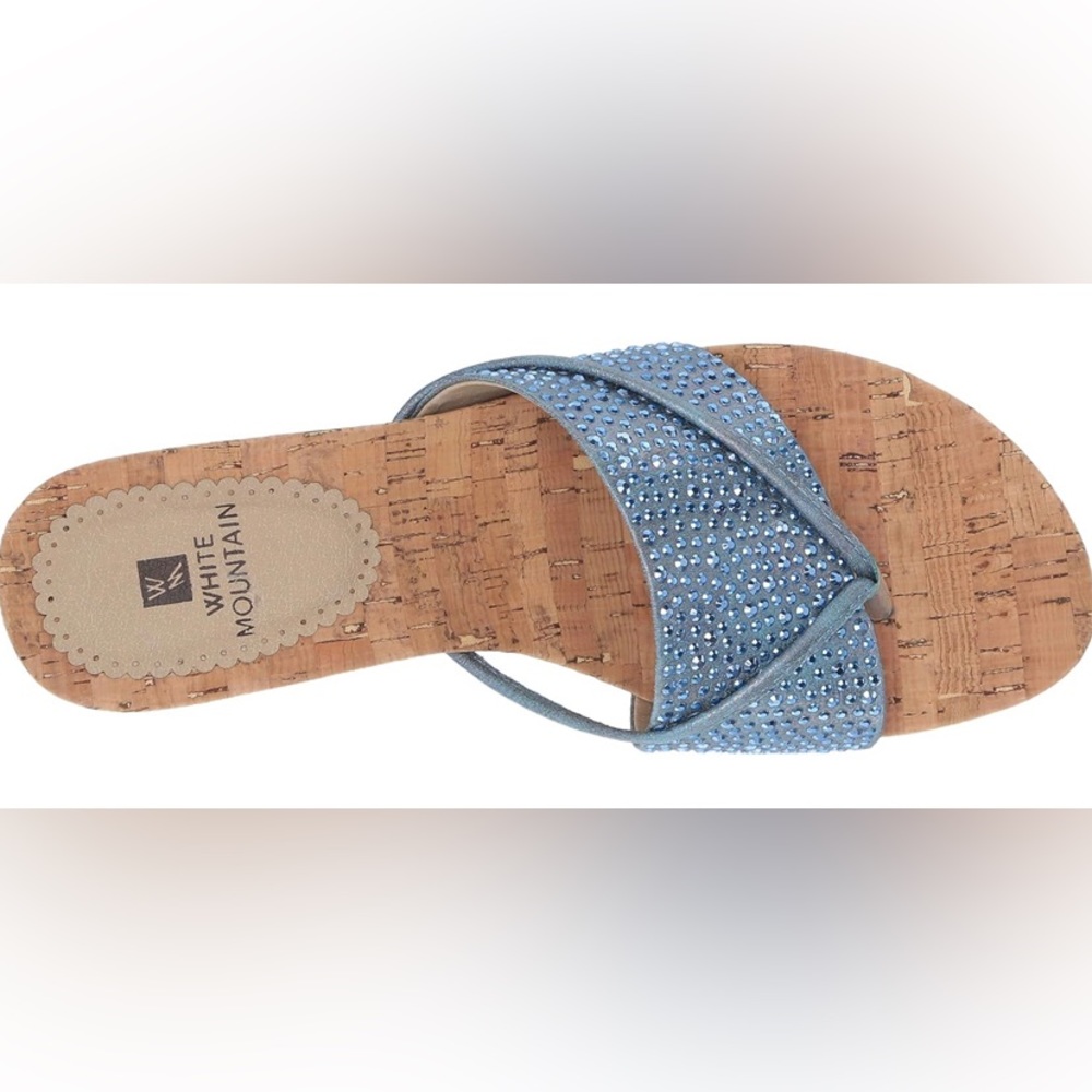 #S513 - White Mountain Blue Glitter & Cork Wrapped Thong Wedge Sandals SIZE 7.5M - Picture 10 of 16